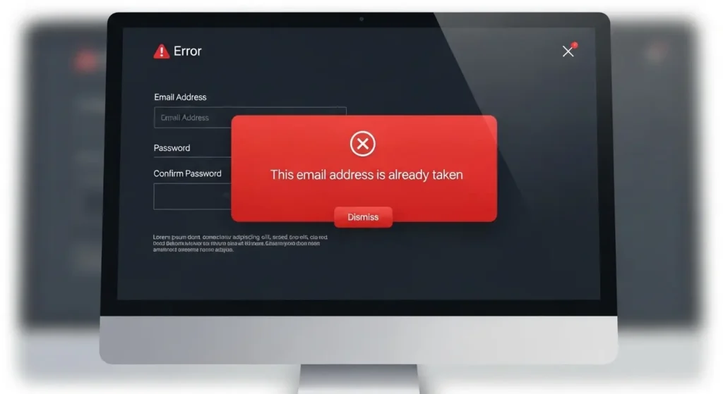 アカウント作成時のエラーメッセージ画面