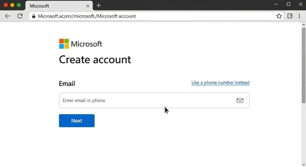 Microsoftアカウント作成時のメールアドレス入力画面