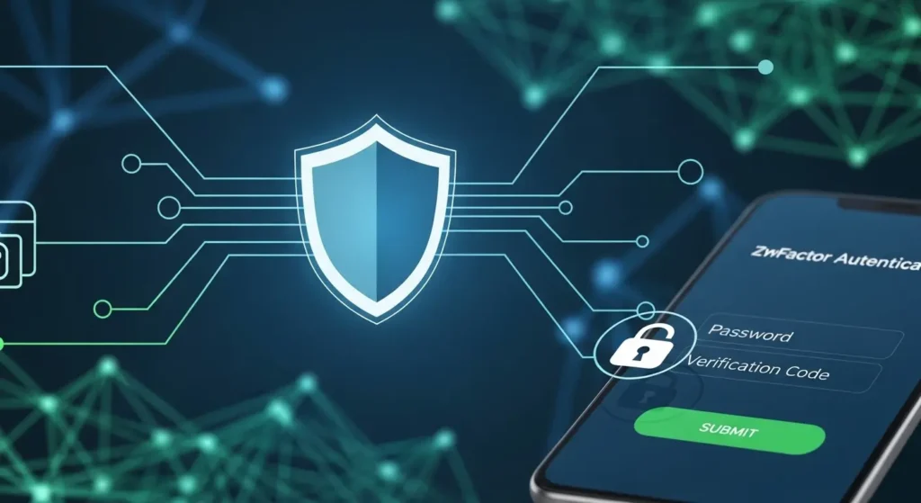 2段階認証とセキュリティシールドのデジタルイメージ