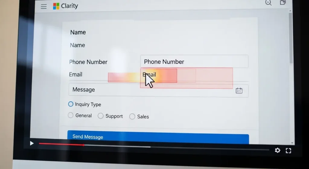 ユーザーのマウス軌跡を可視化しているClarityのレコーディング再生画面