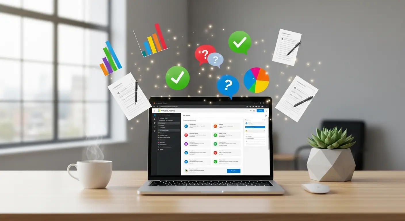 Microsoft Formsでアンケートを作成・分析しているノートパソコンの画面