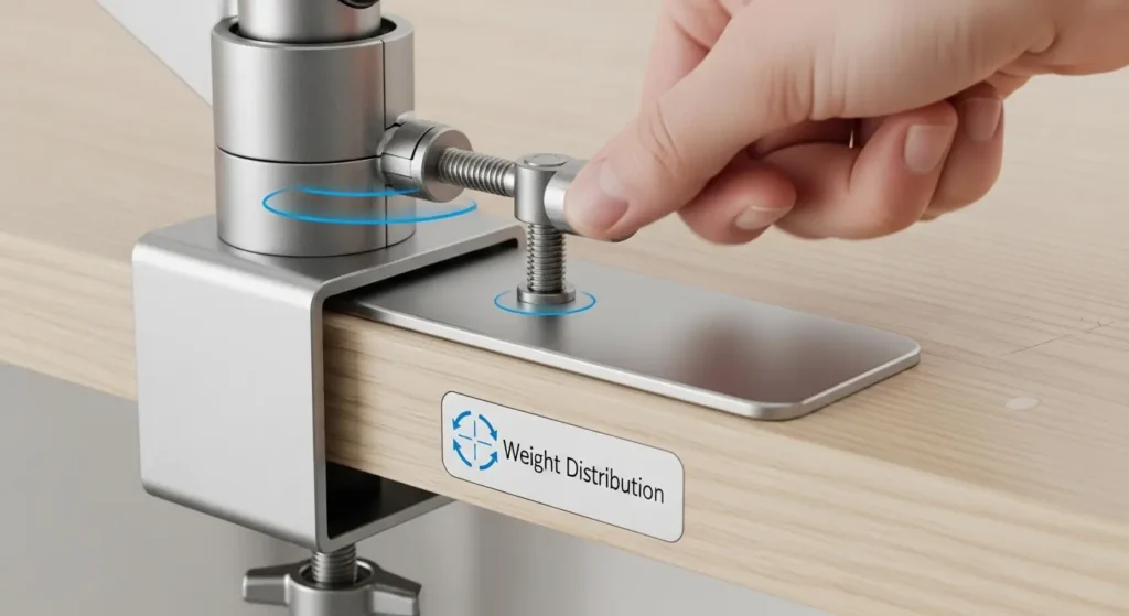 デスク天板を保護するためのモニターアーム補強プレート