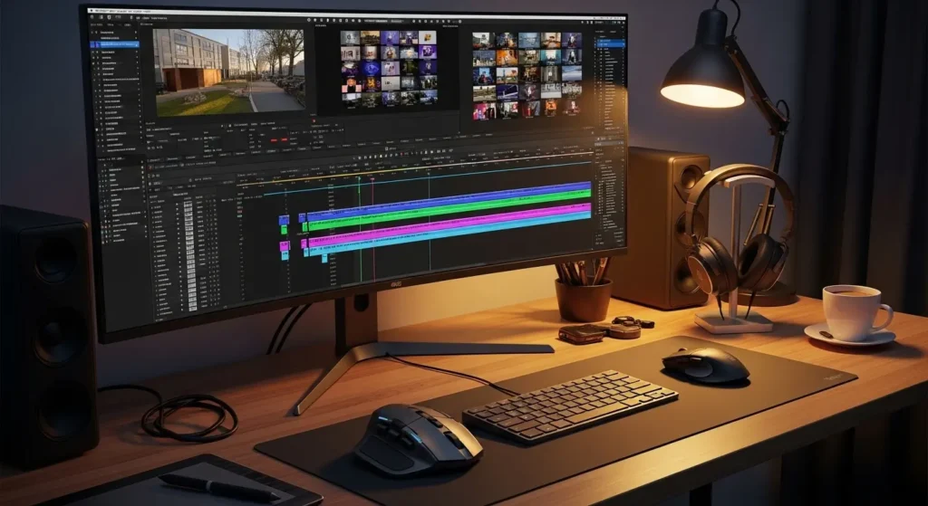 動画編集に最適なモニターと周辺機器の配置