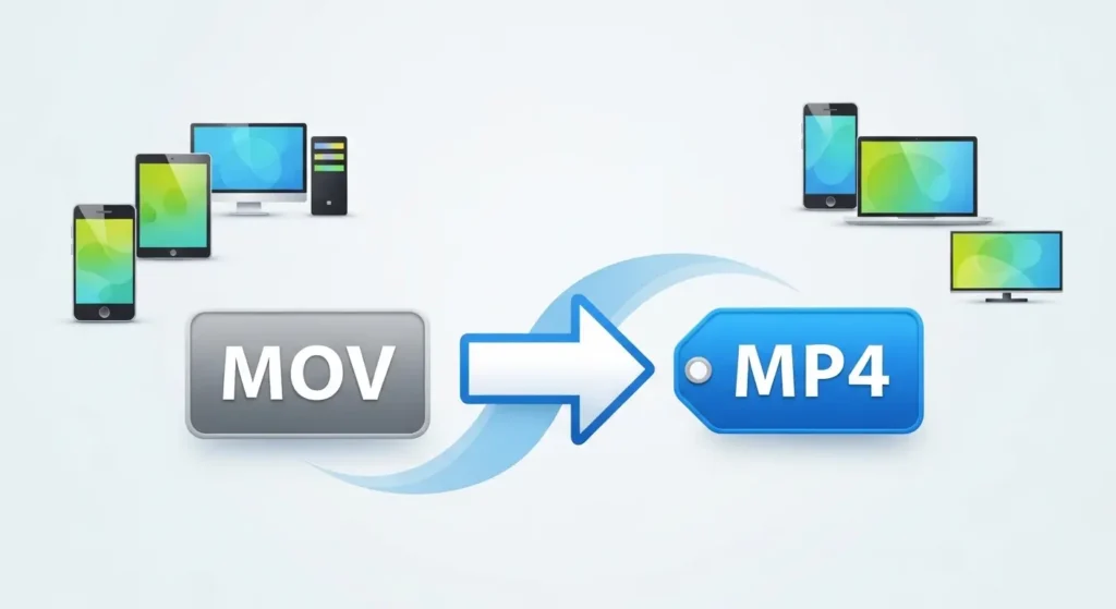 MOVからMP4へのファイル形式変換イメージ