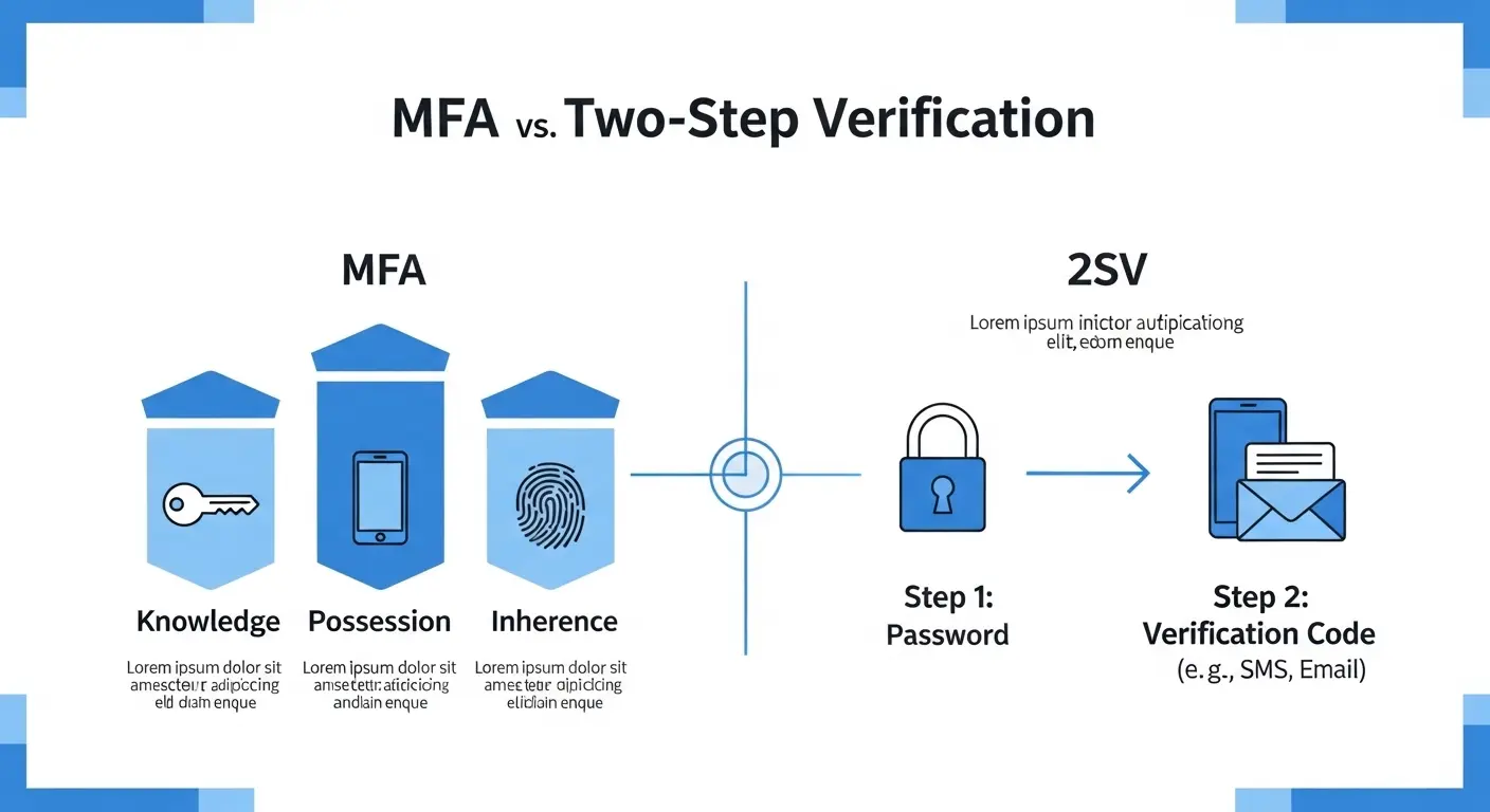 多要素認証と2段階認証の構造の違いを示す比較図