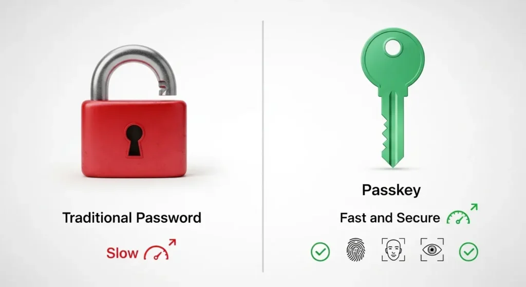 パスワードとパスキーの比較図