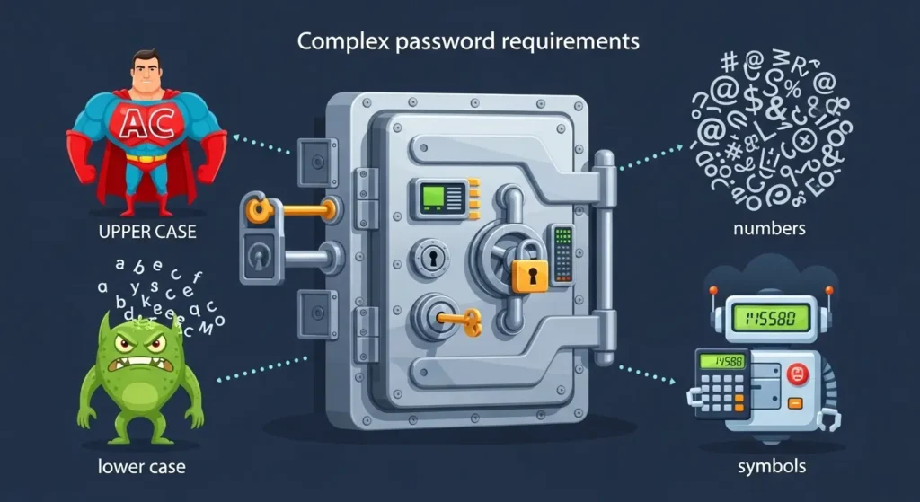 パスワード設定時の要件を示すインフォグラフィック