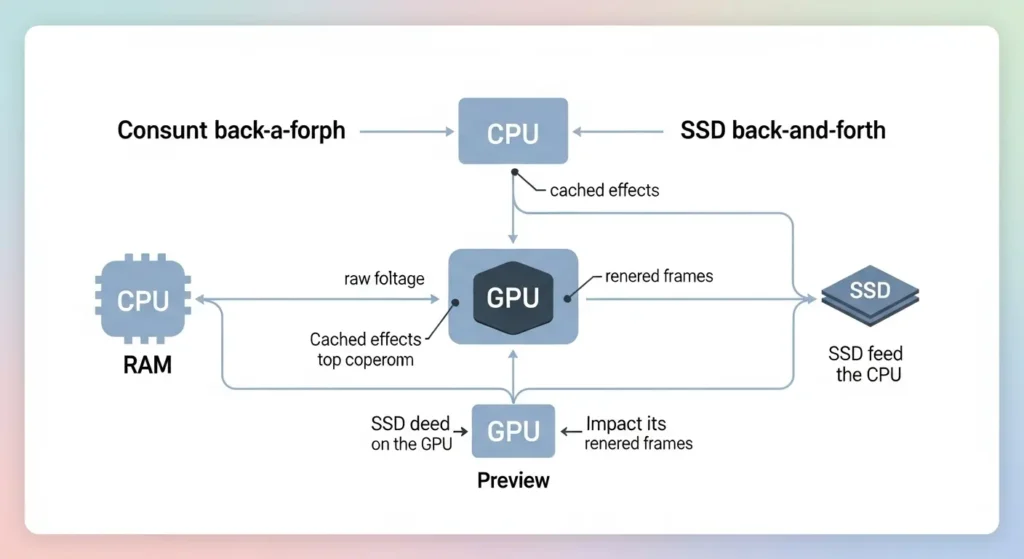 動画編集パソコンを構成する主要パーツの役割図