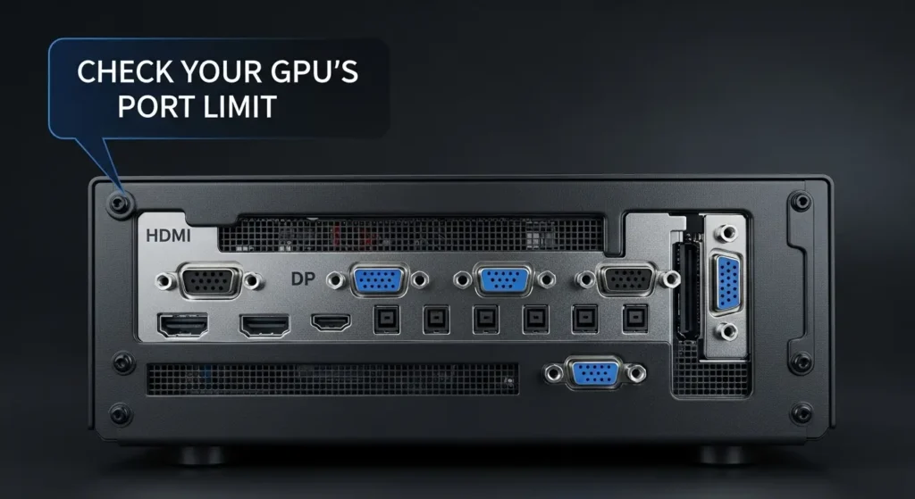 パソコン背面の映像出力端子を確認するイラスト