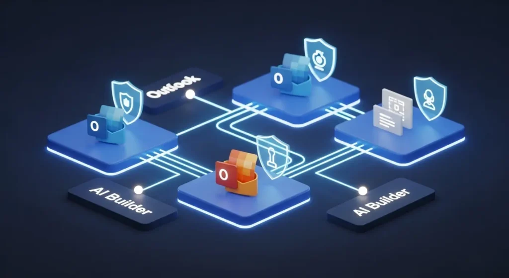 Outlook と AI を組み合わせた高度な自動化連携図