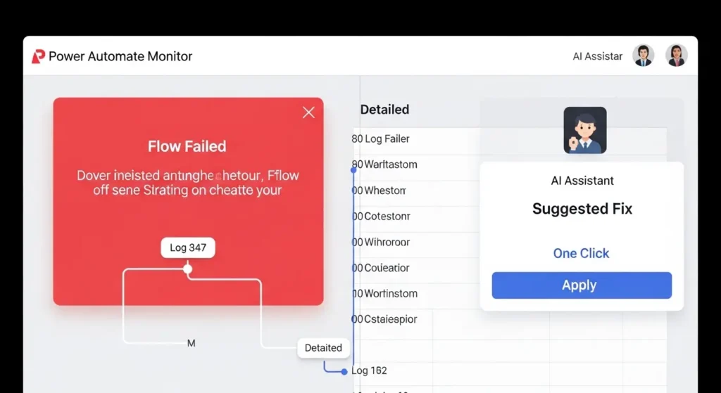 AIがフローのエラーを自動検知して修正案を提示している様子