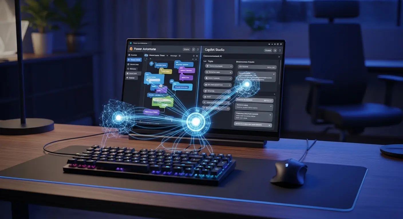 Power AutomateとCopilot Studioを連携させて自律型フローを構築している様子