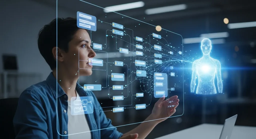 AI との対話で自動化フローが生成される様子