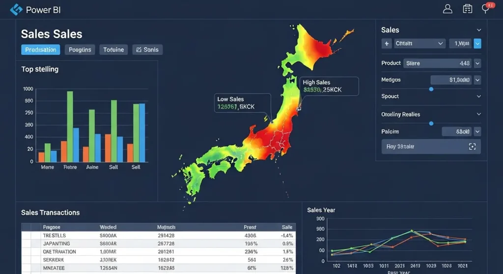 Power BIで作成された3Dの地形ヒートマップとAIインサイトのダッシュボード