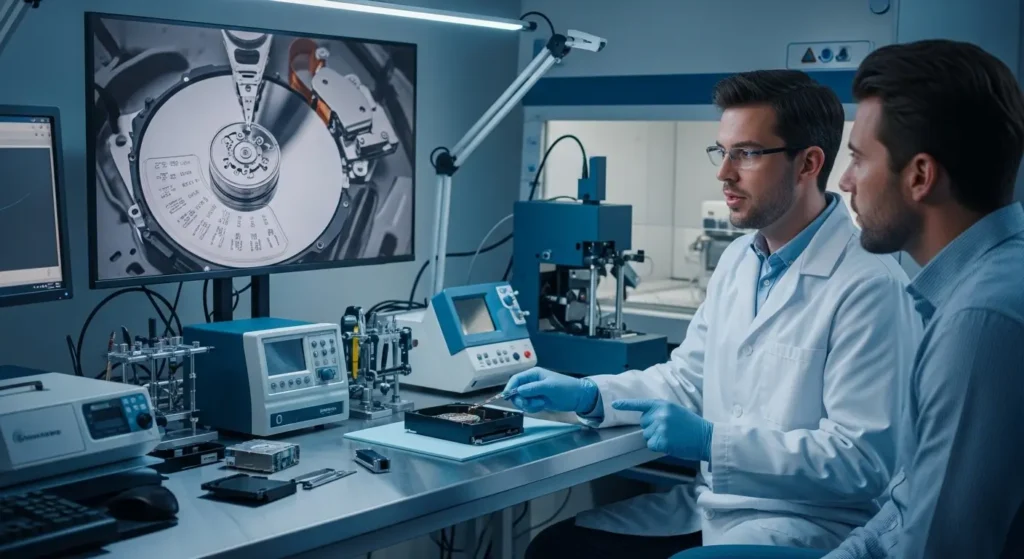 専門のデータ復旧業者に相談している様子