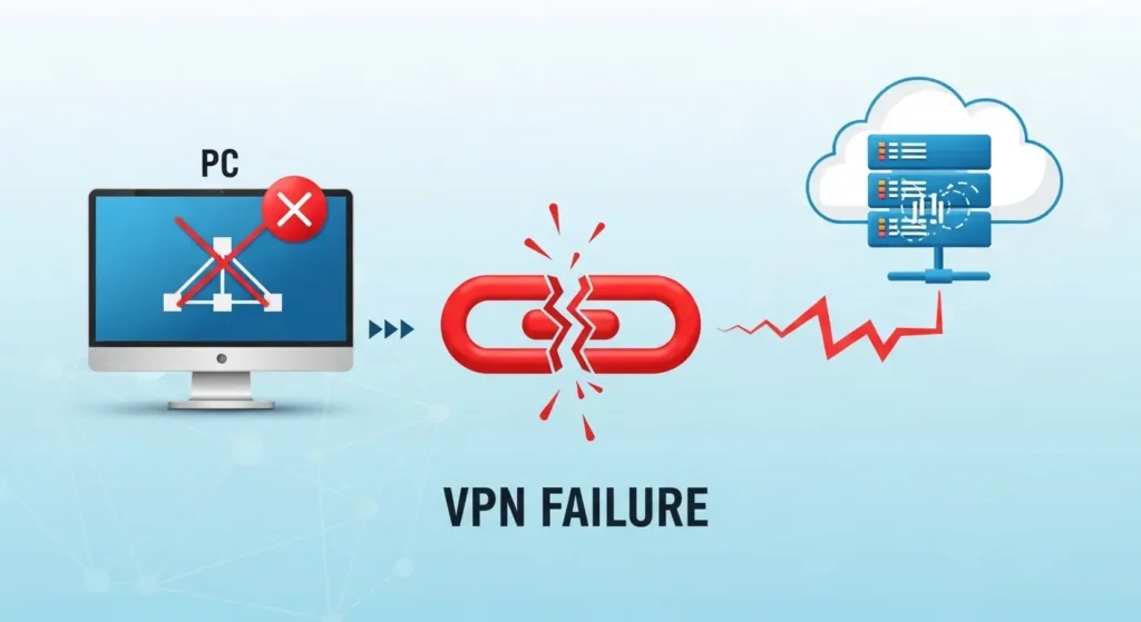 RRASの不具合により遮断されたVPN接続の図解