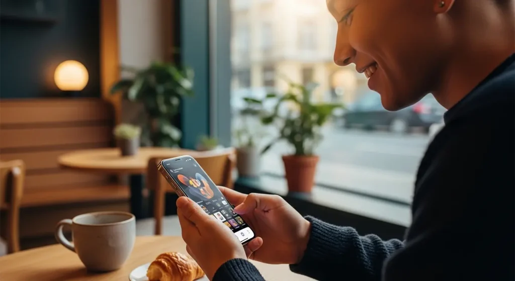 新しいiPhone 17eを快適に使いこなすユーザーの笑顔