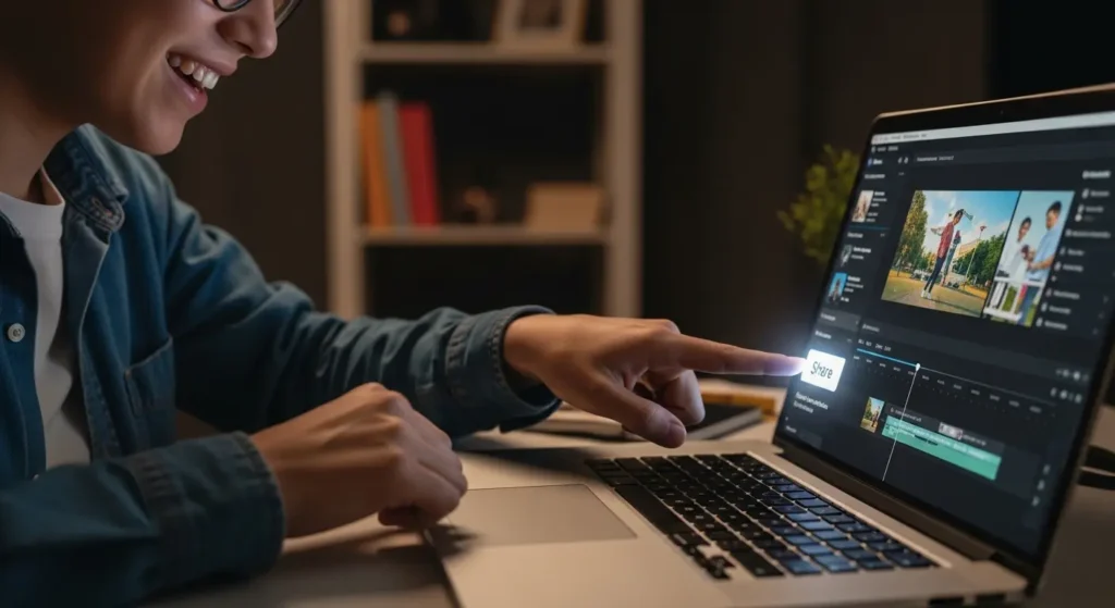 完成した動画をSNSへ共有する様子