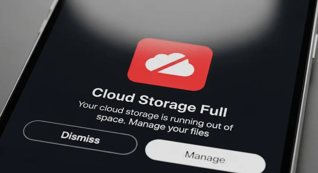 クラウドストレージの容量不足を知らせる通知メッセージ