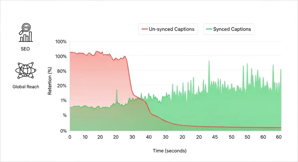 字幕の同期が視聴維持率とSEOに与える影響の分析グラフ