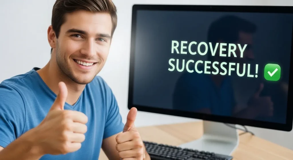 データの復元に成功して安心しているユーザーの様子