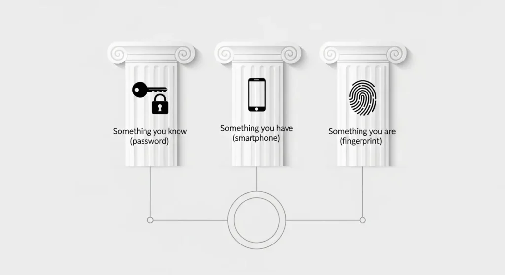 多要素認証の3要素（知識・所持・生体）の解説図