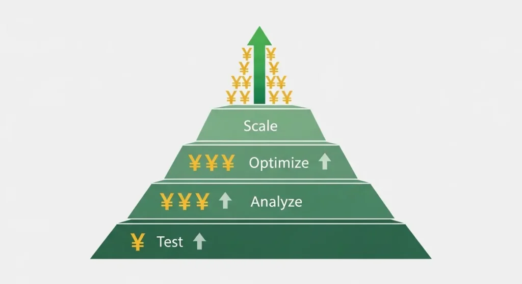 TikTok広告の予算段階別ピラミッド図
