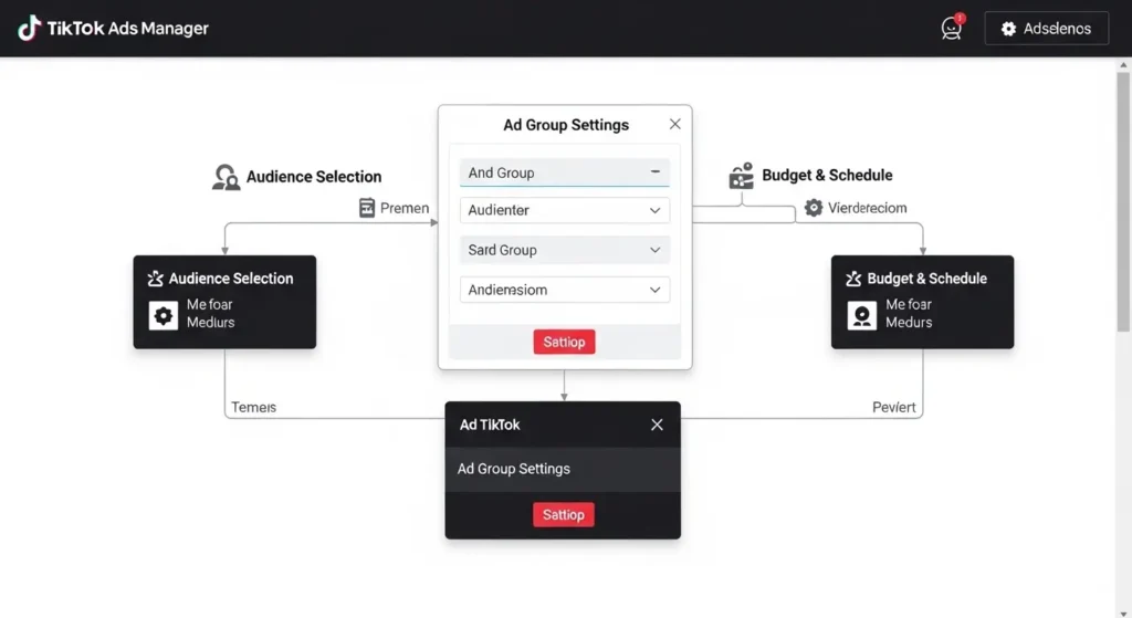 TikTok広告セットの詳細設定画面のフローチャート