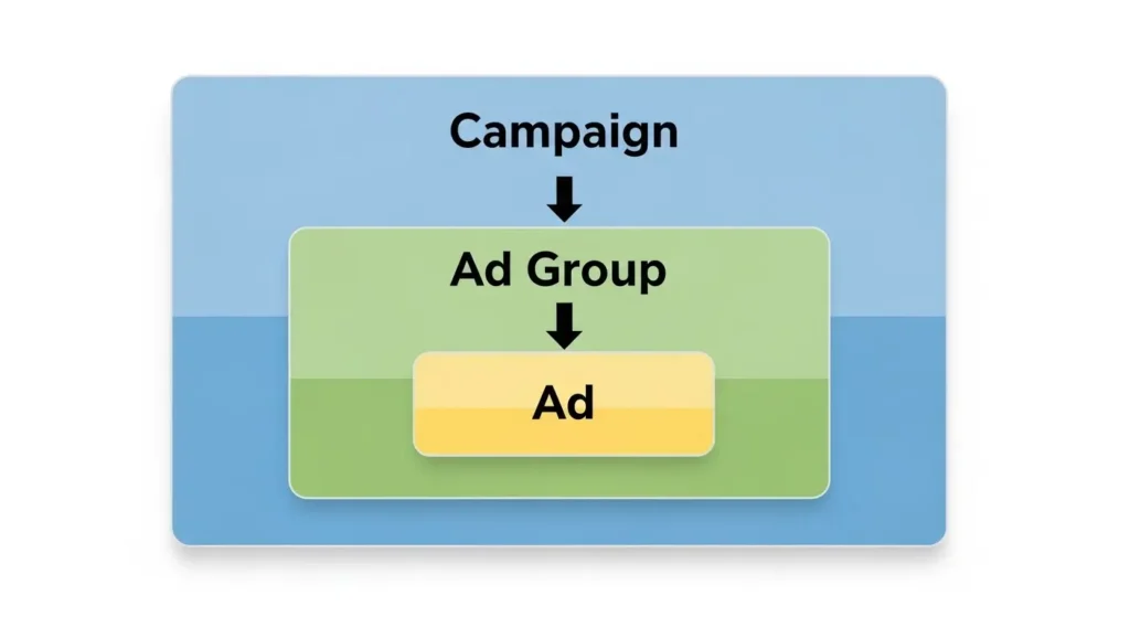 TikTok広告のキャンペーン・広告セット・広告の階層構造図