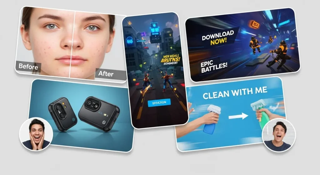 TikTok広告の成功事例をまとめたコラージュ