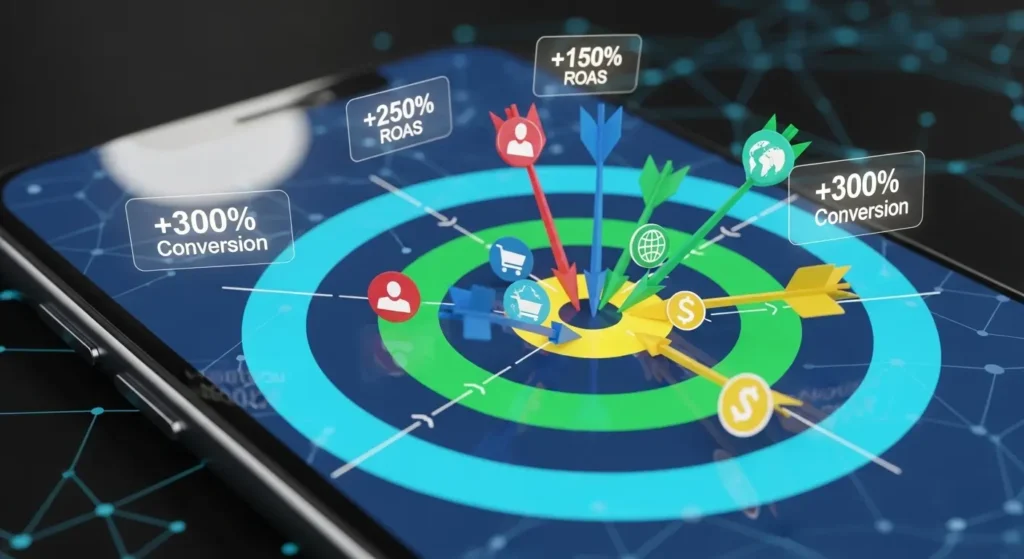 TikTok広告のターゲティングと費用対効果のイメージ図