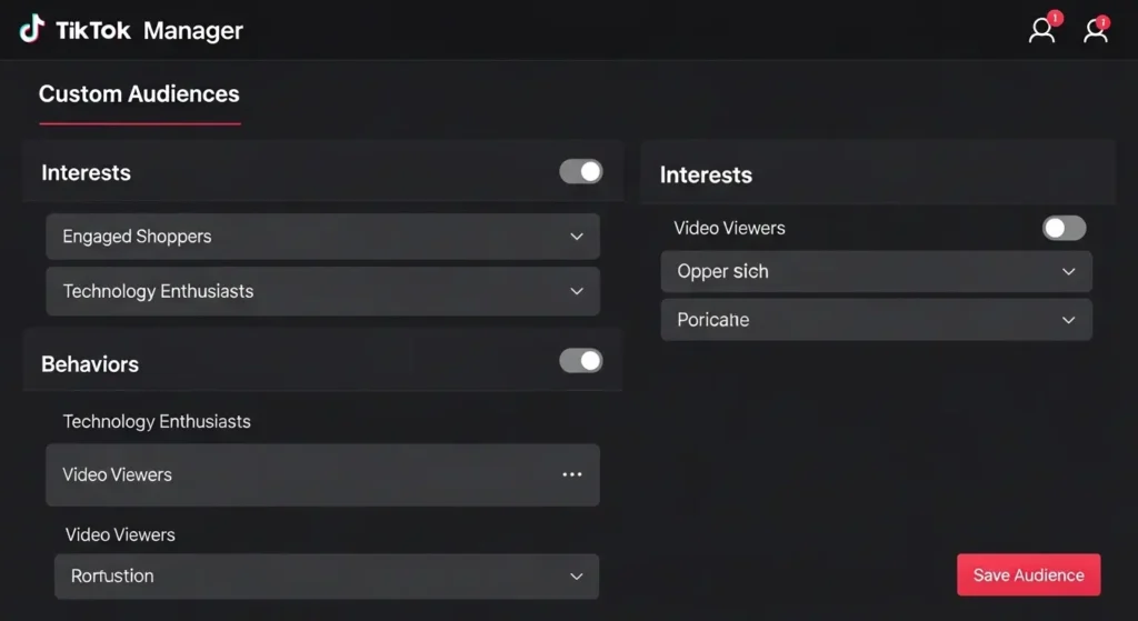 TikTok広告マネージャーのターゲット設定画面