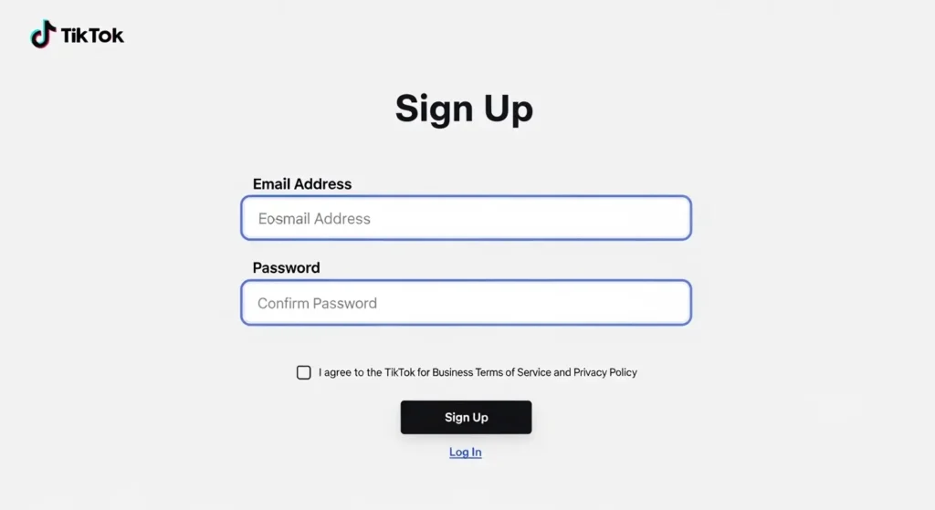 TikTok for Businessのアカウント登録画面