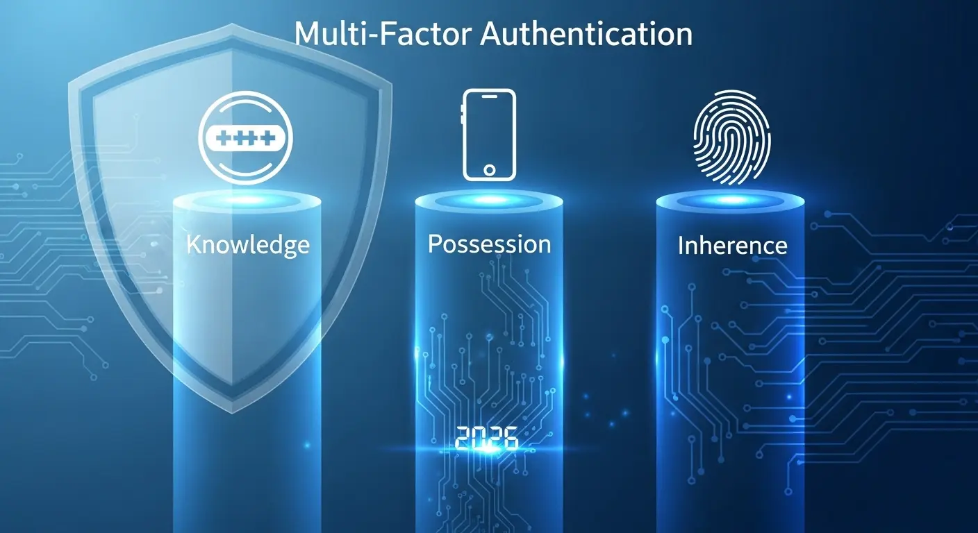 多要素認証の3つの要素（知識・所持・生体）を示すインフォグラフィック
