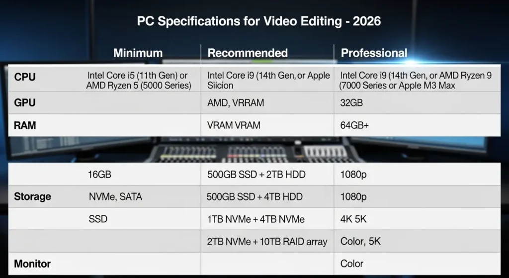 動画編集パソコンのスペック比較表
