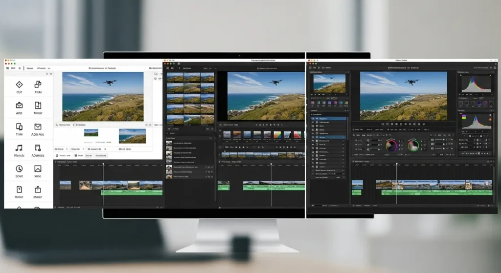 初心者向けからプロ仕様までの動画編集ソフト比較図