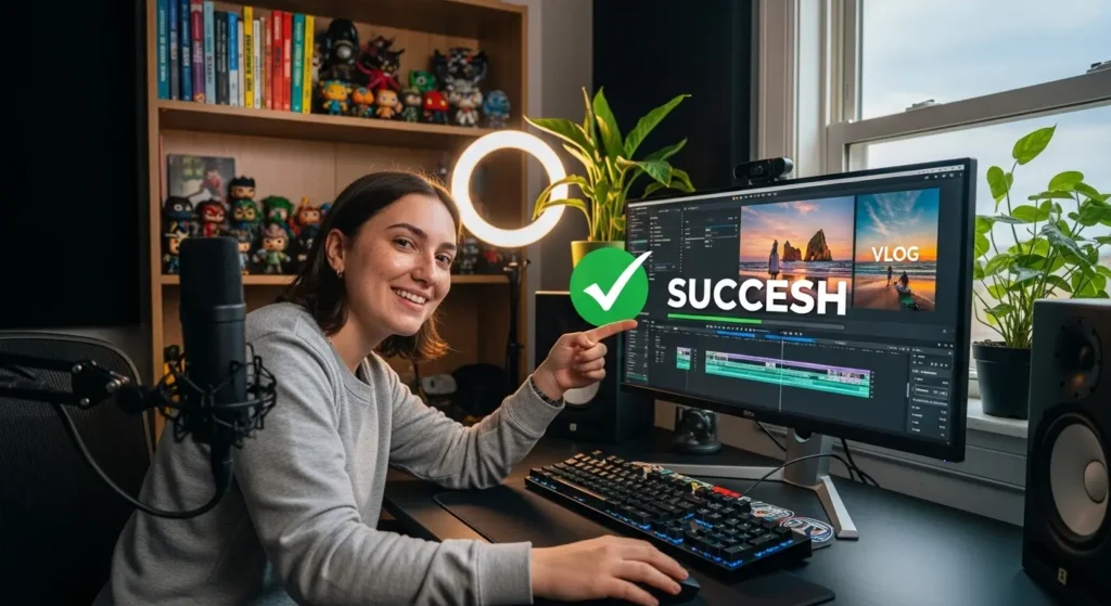 Microsoft 365を使って動画作成に成功したクリエイターの喜びの表情