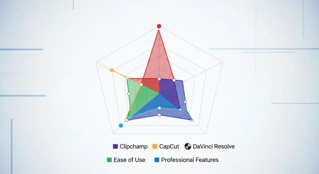 Clipchampと主要な動画編集ソフトの比較図