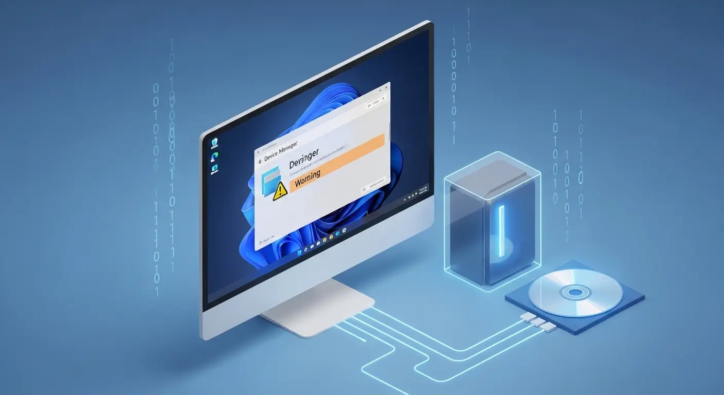 Windows 11でドライブが認識されないトラブルを解決するイメージ図