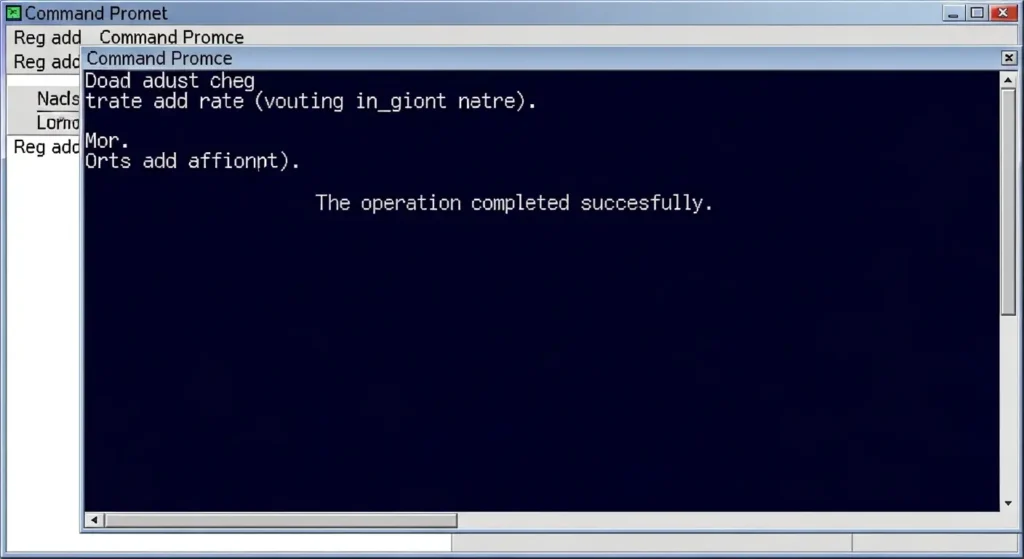 コマンドプロンプトでのレジストリ追加コマンド実行画面