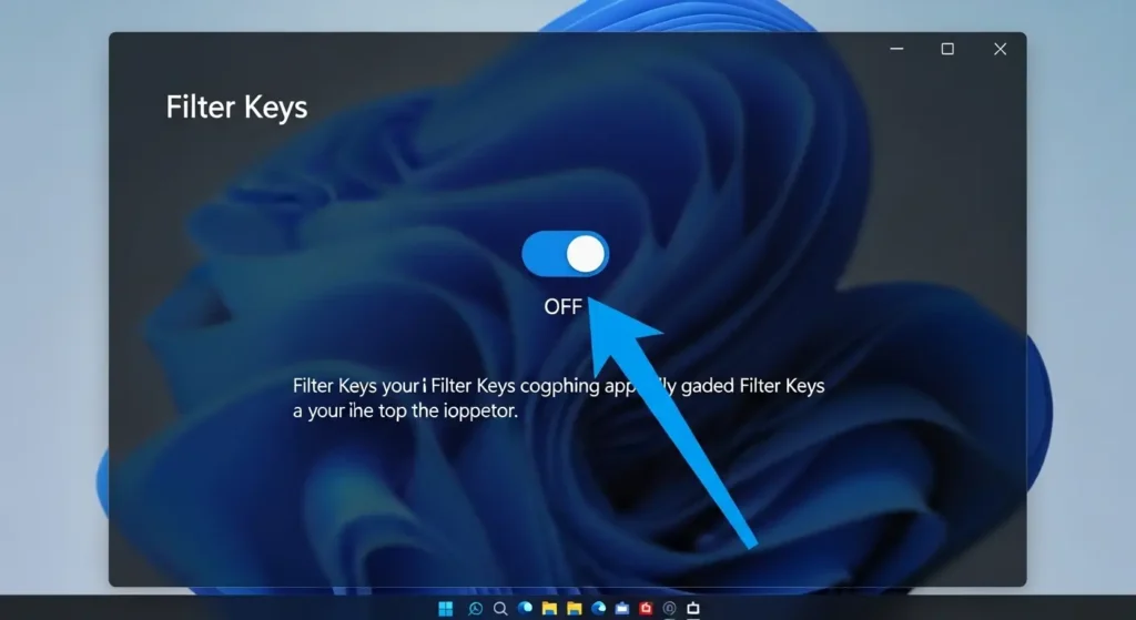 Windowsのアクセシビリティ設定でフィルターキー機能をオフにする画面