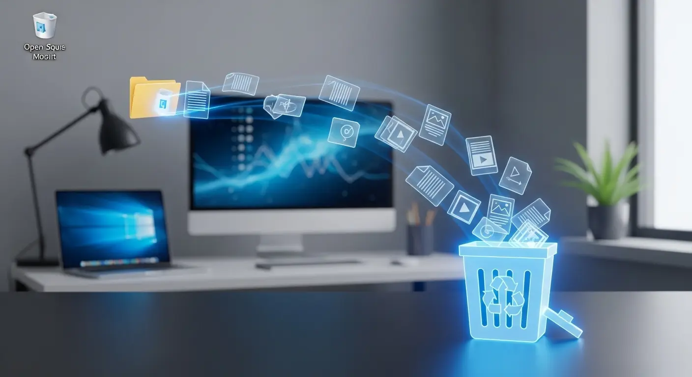 Windowsのゴミ箱から削除されたデータが復元されるイメージ図