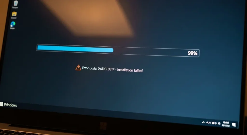 99パーセントで停止したWindows 11の更新画面
