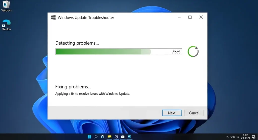 実行中のWindows Updateトラブルシューティングツール