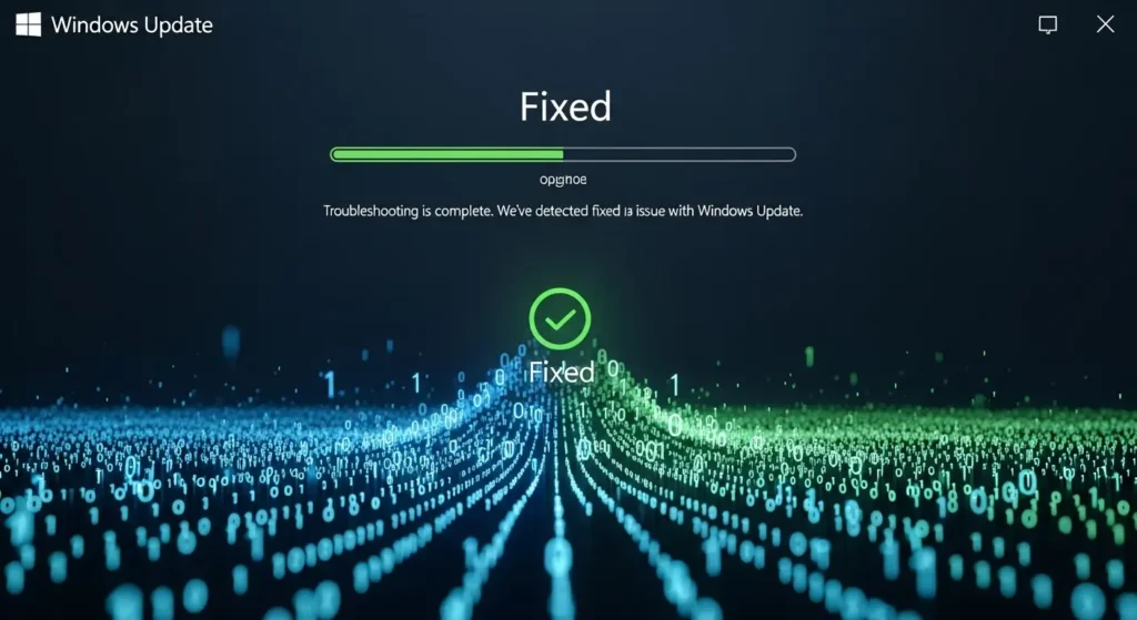Windows Updateのトラブルシューティングが完了し問題が解決された画面
