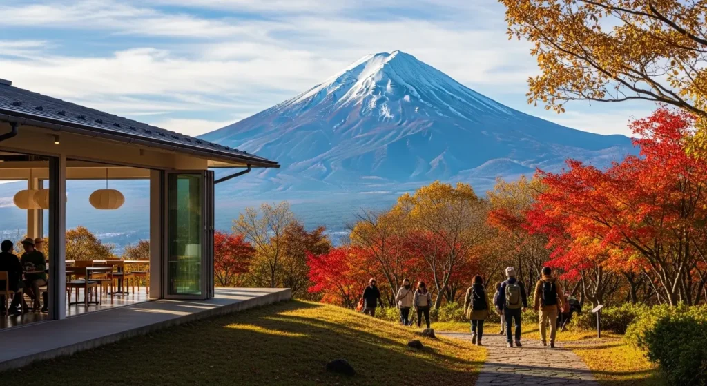 山梨県の山頂パークから富士山を望む絶景とカフェの様子