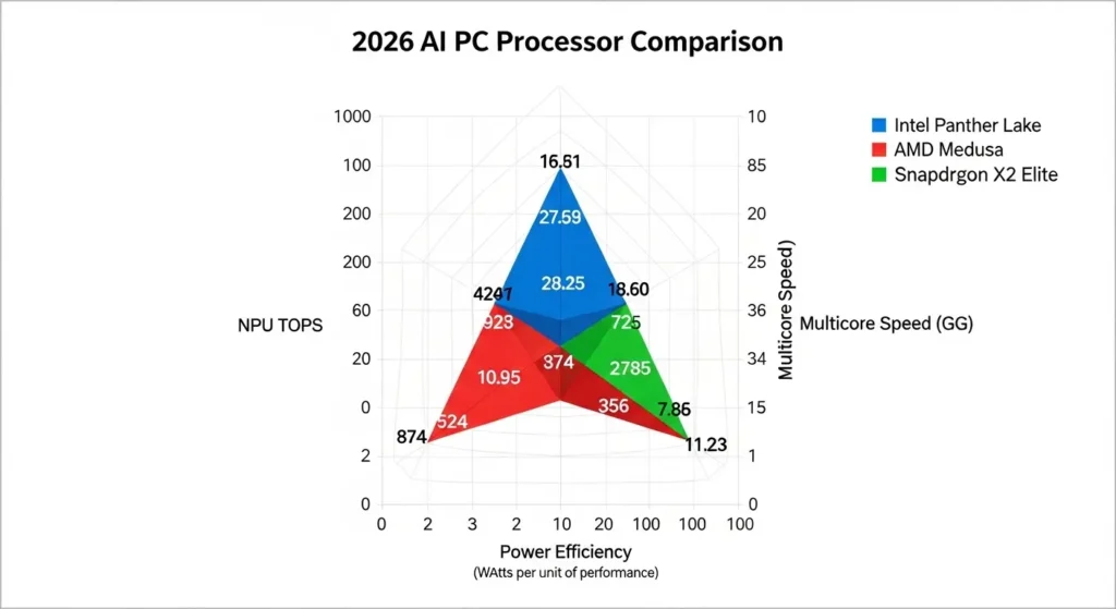 2026年の主要AIプロセッサー性能比較スパイダーチャート