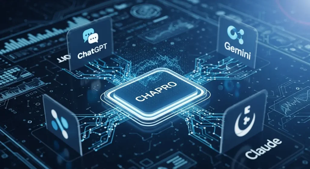 主要なAIチャットツールとチャプロAIの役割分担を示す比較図