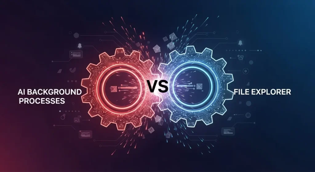 AIプロセスとエクスプローラーの競合イメージ図