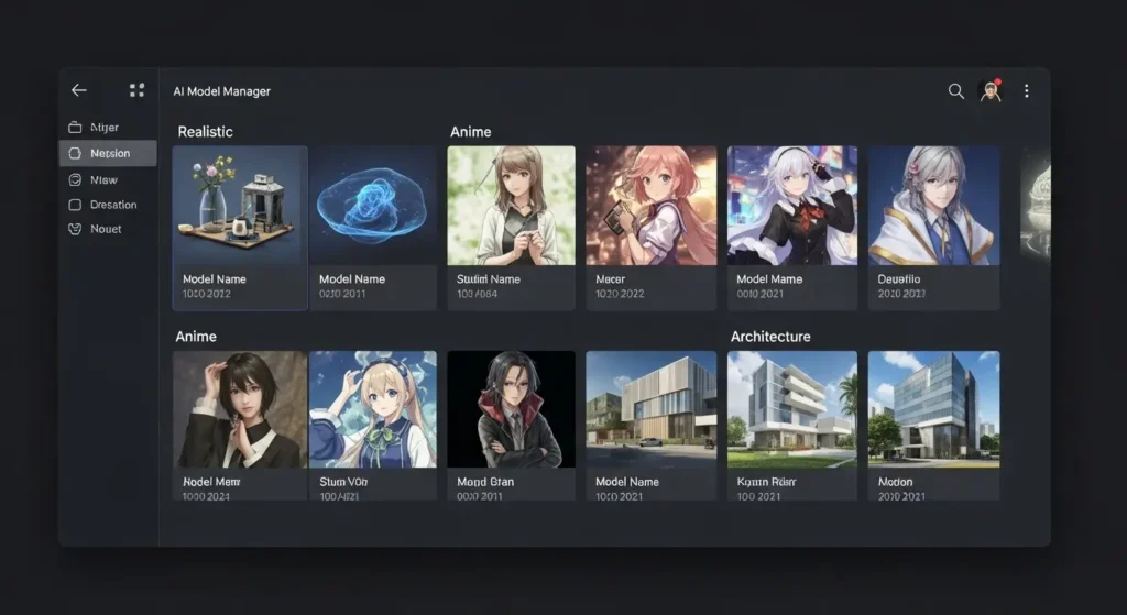 AIモデルをフォルダ分けして管理する専用ソフトウェアの画面